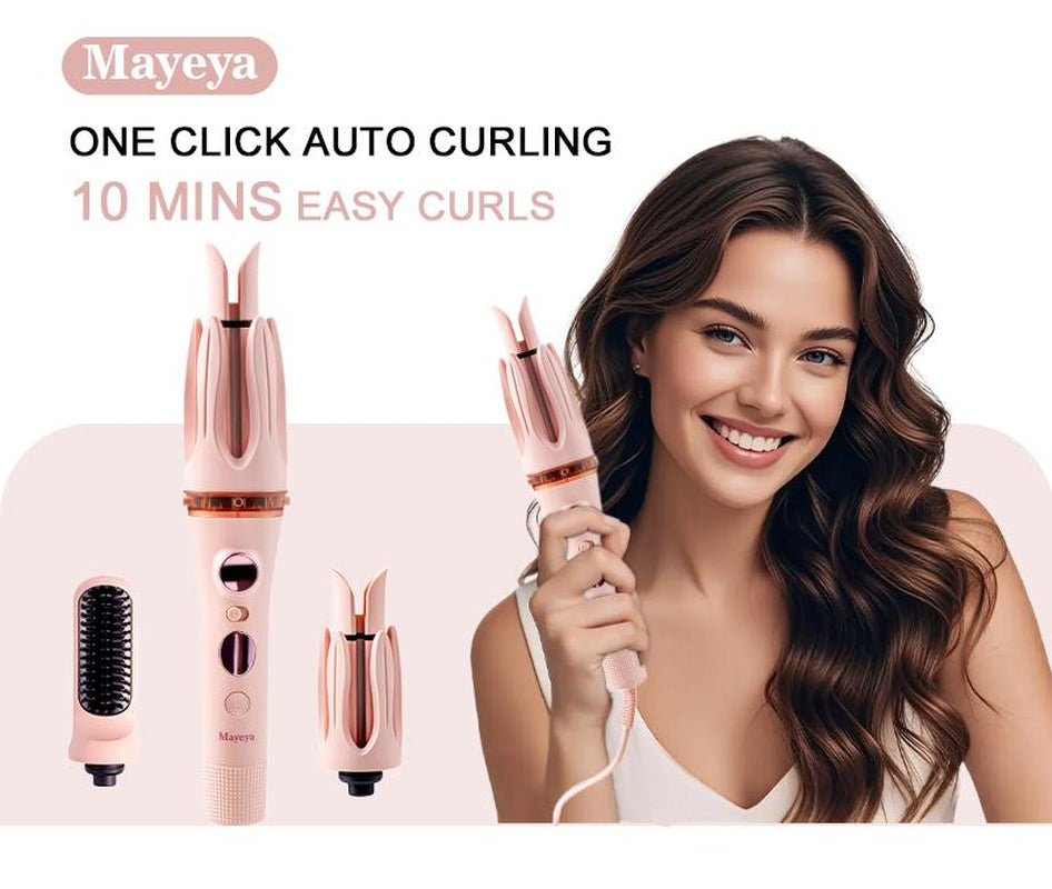 Mayeya 3-In-1 Automatic Curling and Straightening Iron |Temperature, Dual Swivel, Anti-Iron, Anti-Knot, Straightening Comb, Auto Shut-Off, Travel-Friendly Lazy Curling Tool. Professional Hair Dryer Brush with Ionic