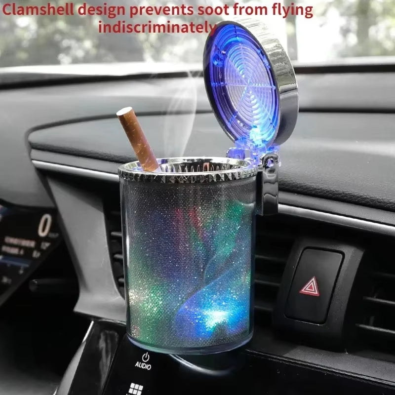 Universal LED Car Ashtray - 360° Rotatable Leak-Proof Cup Holder & Trash Can