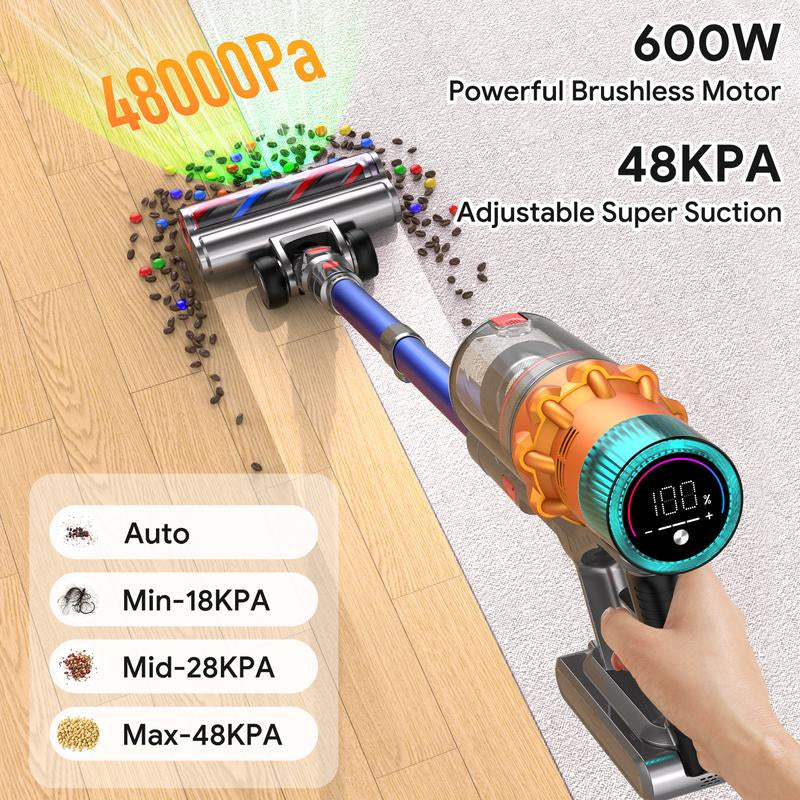 【2025 New Arrivals】S8 Cordless Vacuum Cleaners for Home, 8-In-1/65Min/600W/48Kpa Powerful Suction, Self-Standing Cordless Stick Vacuum Cleaner, Lightweight Anti-Tangle Rechargeable Vacuum for Floor/Carpet/Pet Hair/Car
