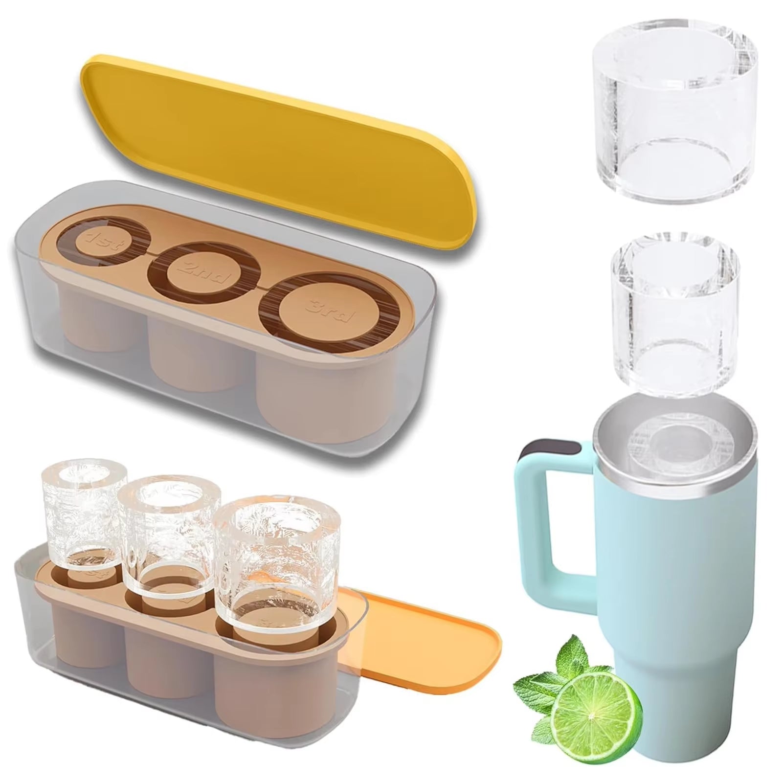 Silicone Ice Cube Molds with Lid for 30/40 Oz Tumbler Cups for Water Mug Easy Fill and Release Ice Maker Ice Cube Tray